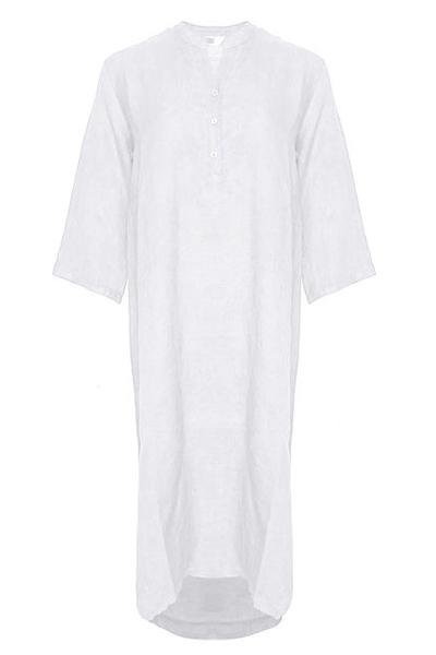 Tiffany -18970 X Long Shirt Dress Linen - White - Kjoler - porteagauche