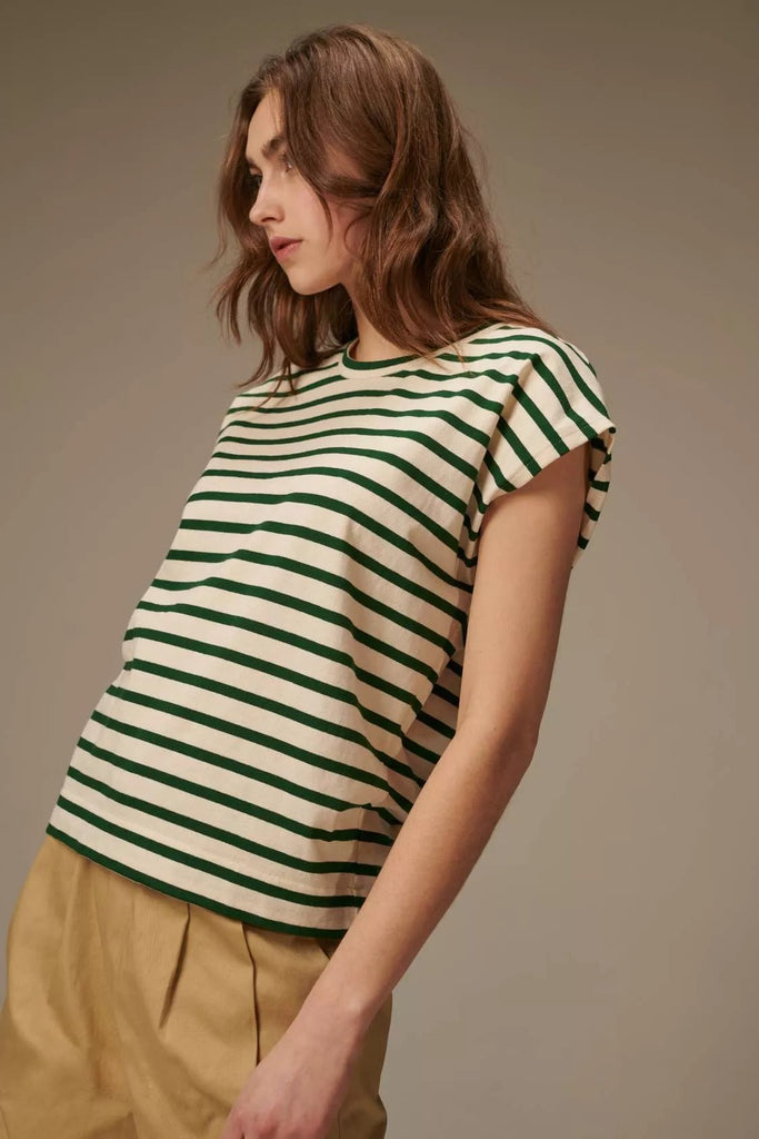 The Oxane-breton-striped-top - Le Mont Saint Michel - Forest green/ Offwhite - T-Shirts - PAG STUDIO